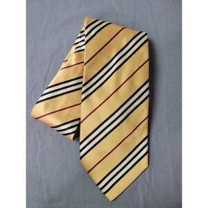 Burberry London Mens Silk Necktie Gold Striped Prorsum Knight Logo Made in Italy